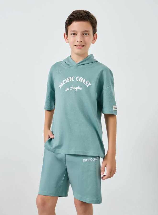 Styli Boys Blue Cotton Hoodie and Shorts Set